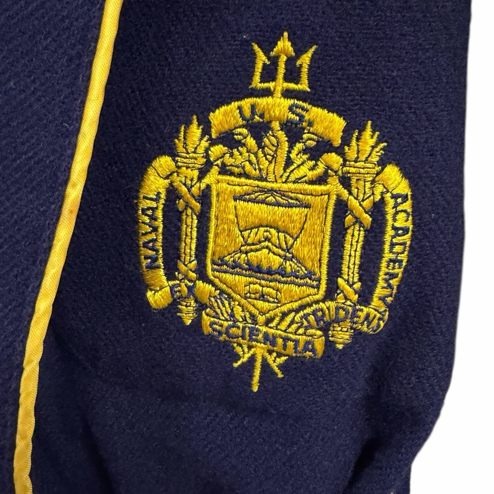 Vintage US Naval Academy Wool Robe Navy Gold Crest Belted Military L - Picture 8 of 9